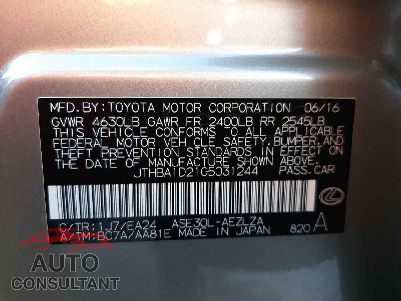 LEXUS IS 2016 - JTHBA1D21G5031244