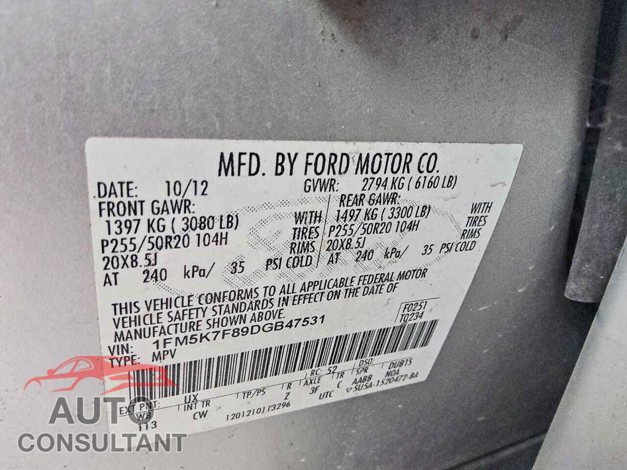 FORD EXPLORER 2013 - 1FM5K7F89DGB47531