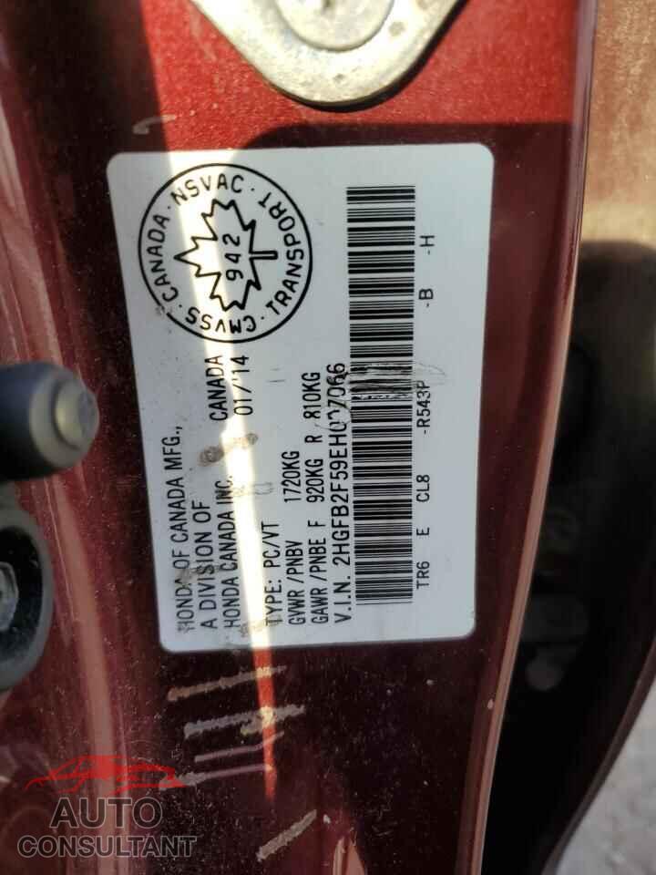 HONDA CIVIC 2014 - 2HGFB2F59EH007066