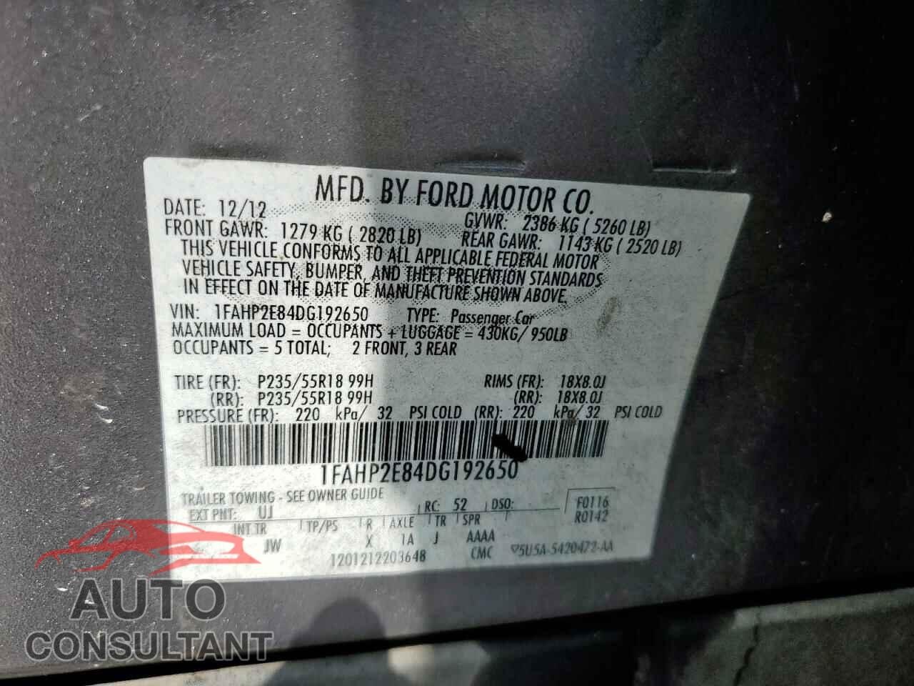 FORD TAURUS 2013 - 1FAHP2E84DG192650
