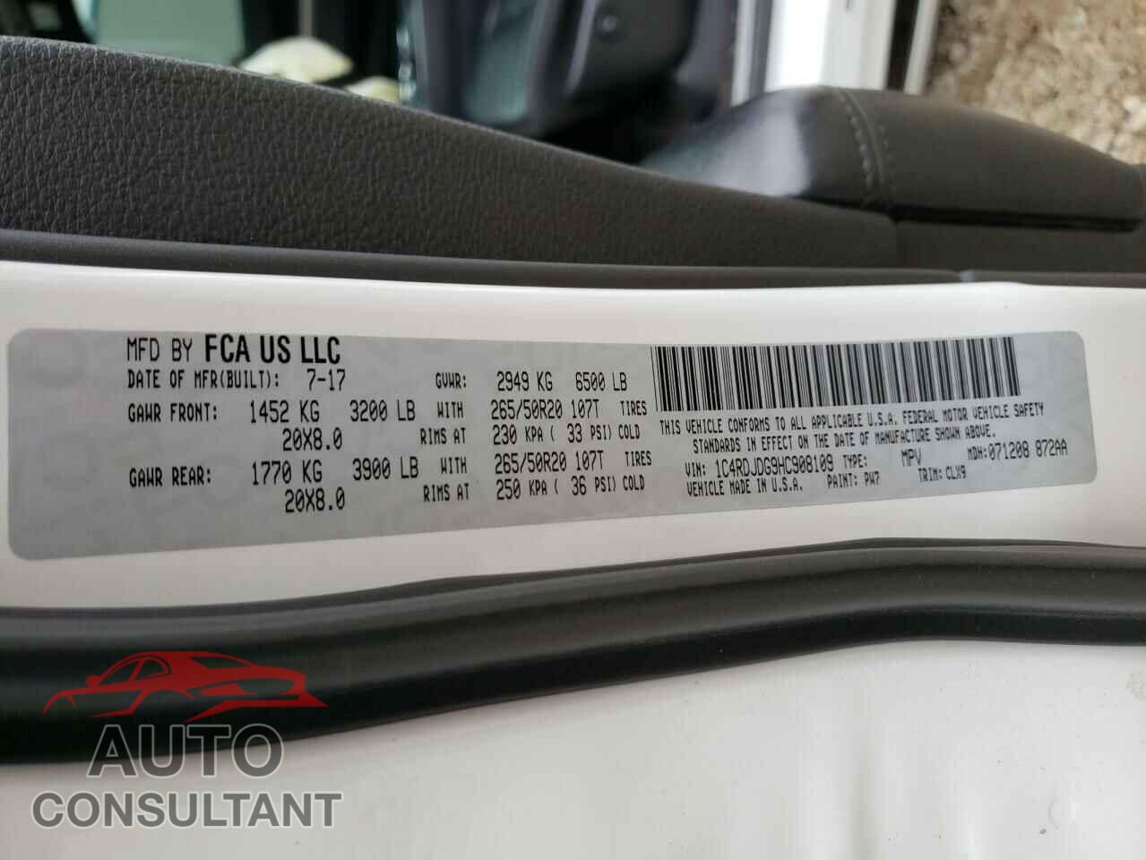 DODGE DURANGO 2017 - 1C4RDJDG9HC908109