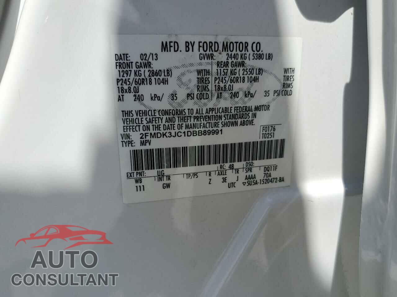 FORD EDGE 2013 - 2FMDK3JC1DBB89991