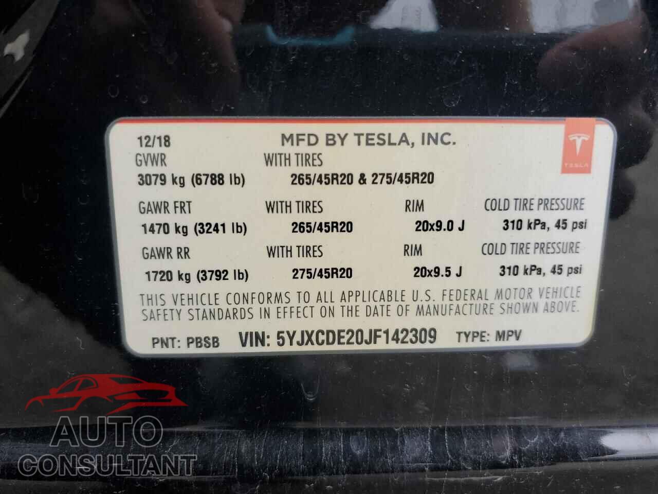 TESLA MODEL X 2018 - 5YJXCDE20JF142309
