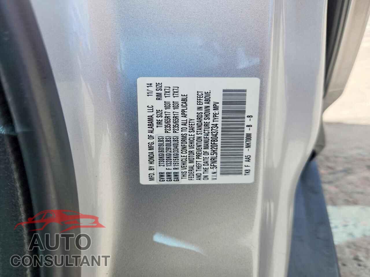 HONDA ODYSSEY 2015 - 5FNRL5H20FB043734