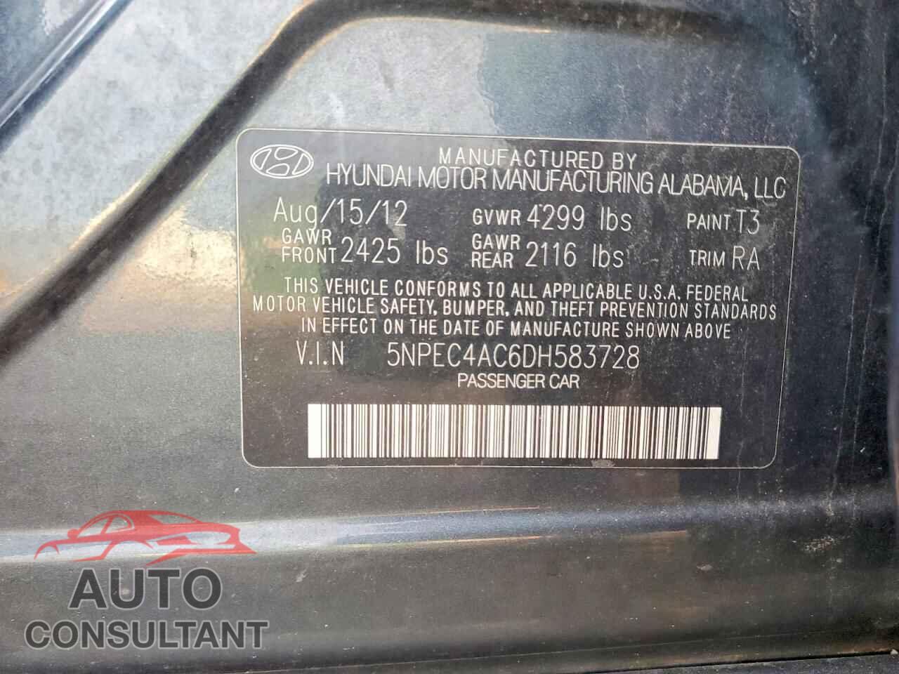 HYUNDAI SONATA 2013 - 5NPEC4AC6DH583728