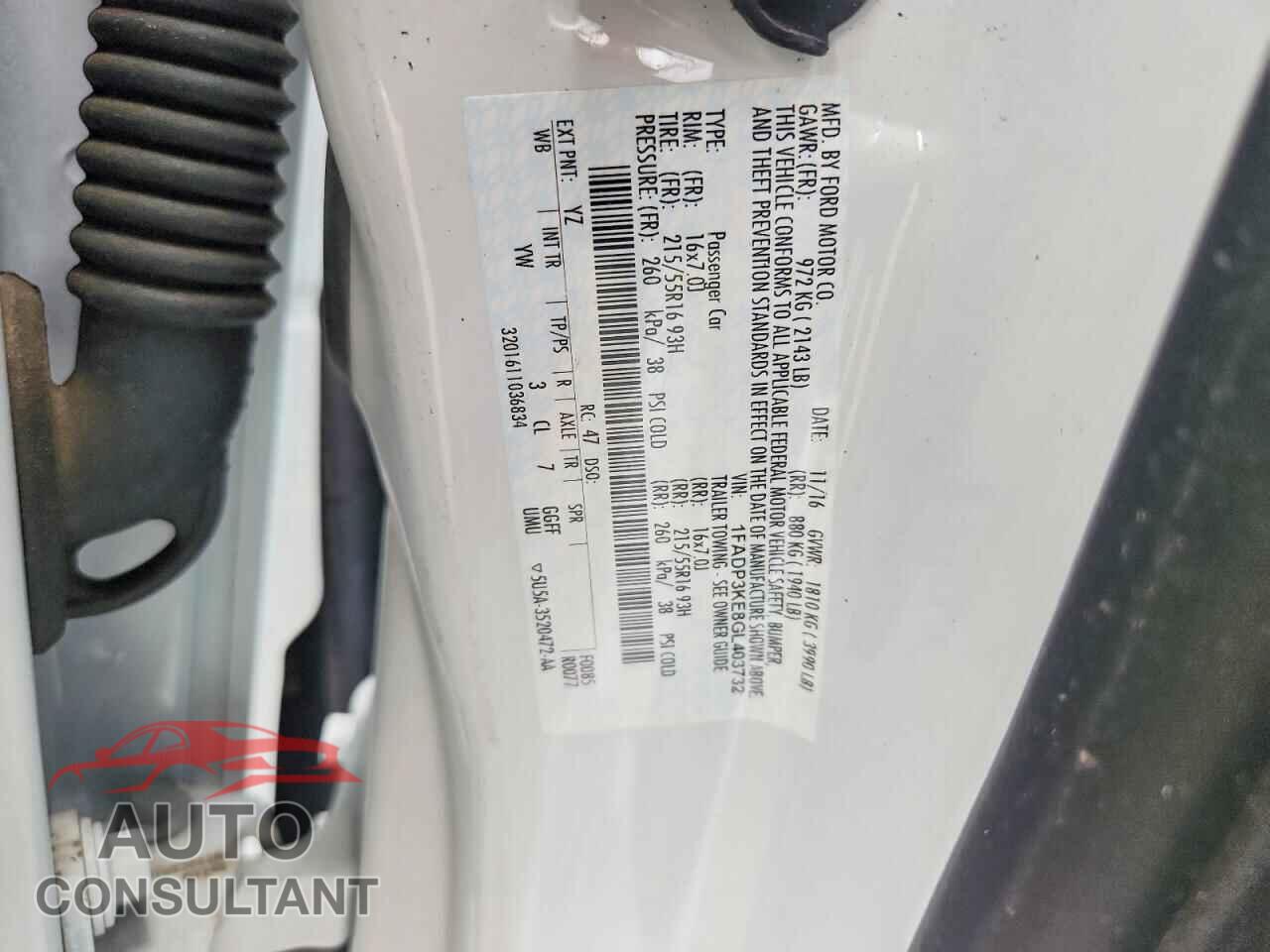 FORD FOCUS 2016 - 1FADP3KE8GL403732