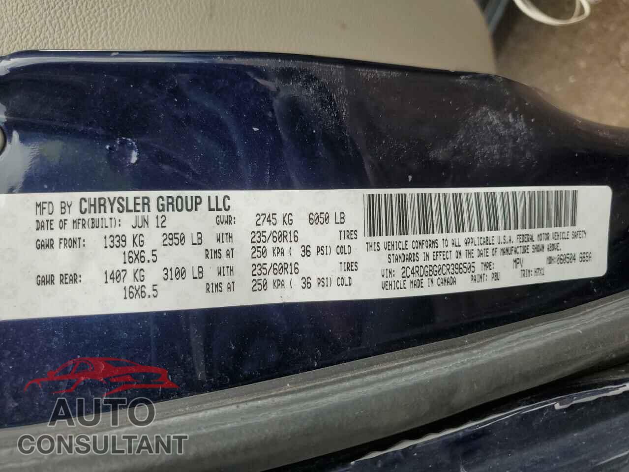DODGE CARAVAN 2012 - 2C4RDGBG0CR396505