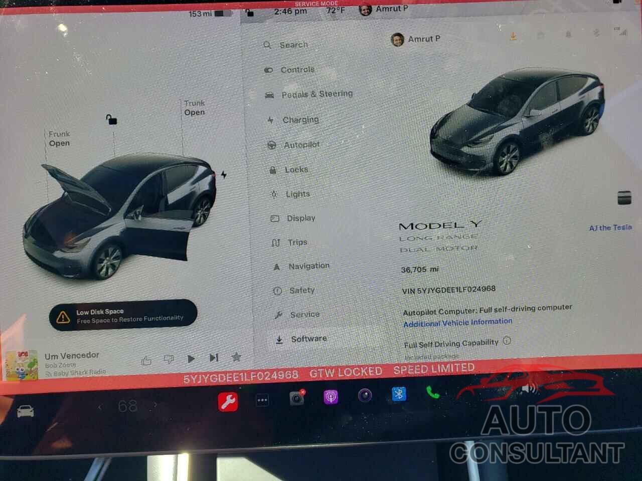 TESLA MODEL Y 2020 - 5YJYGDEE1LF024968