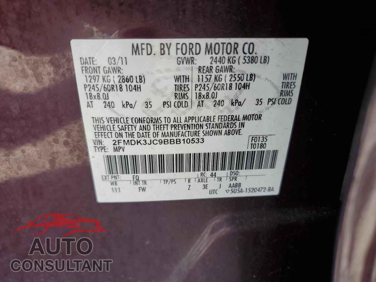 FORD EDGE 2011 - 2FMDK3JC9BBB10533