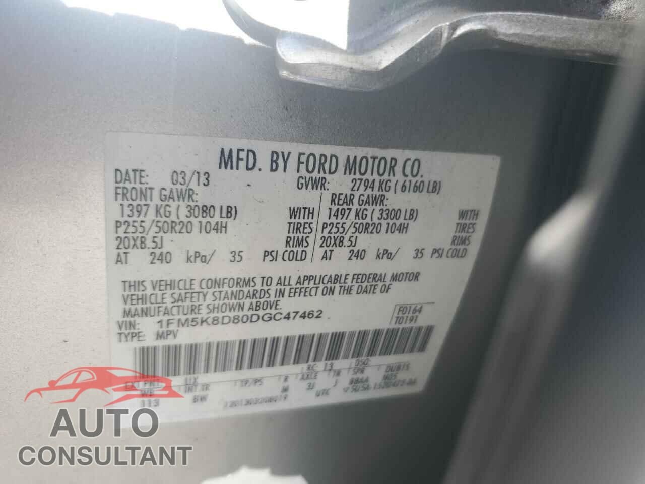 FORD EXPLORER 2013 - 1FM5K8D80DGC47462