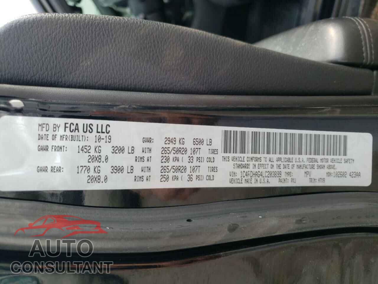 DODGE DURANGO 2020 - 1C4RDHAG4LC203899
