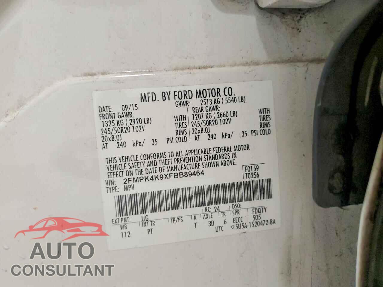 FORD EDGE 2015 - 2FMPK4K9XFBB89464