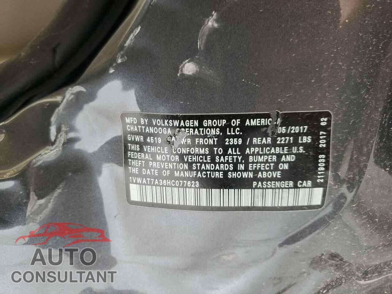 VOLKSWAGEN PASSAT 2017 - 1VWAT7A36HC077623