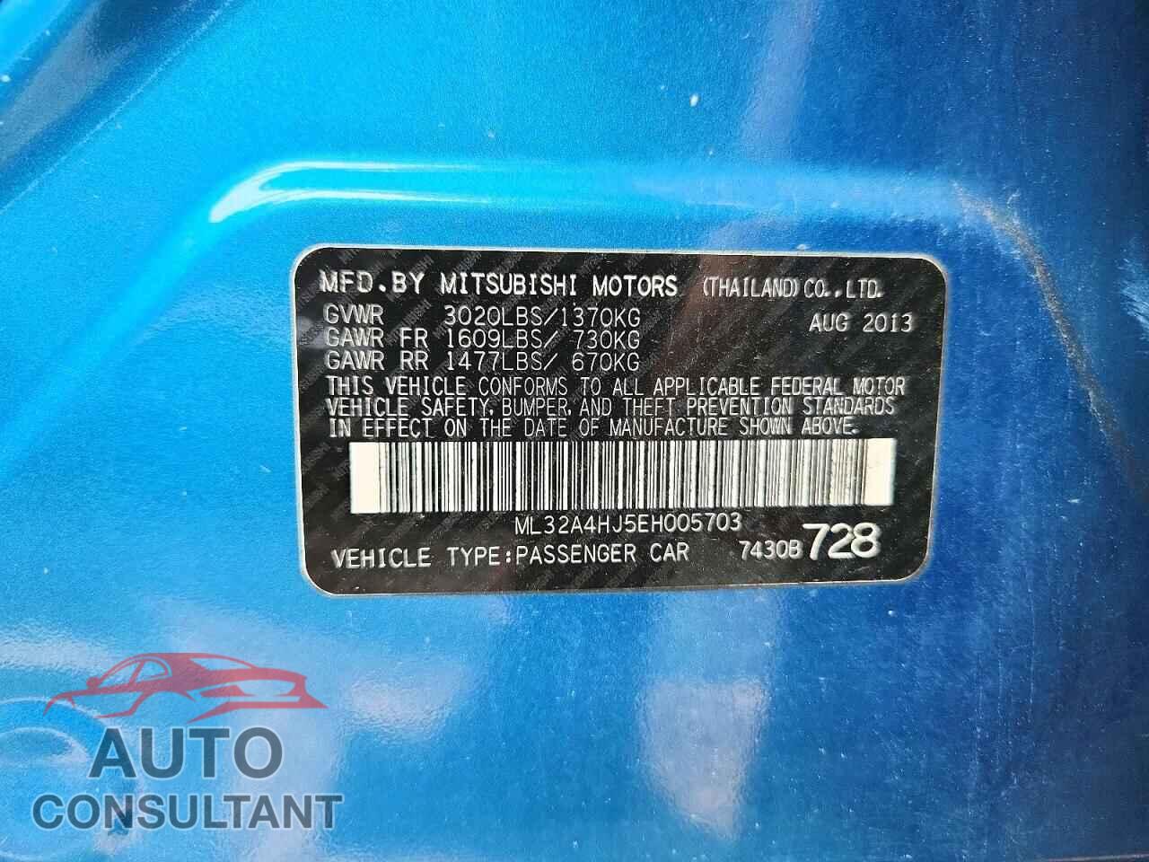 MITSUBISHI MIRAGE 2014 - ML32A4HJ5EH005703