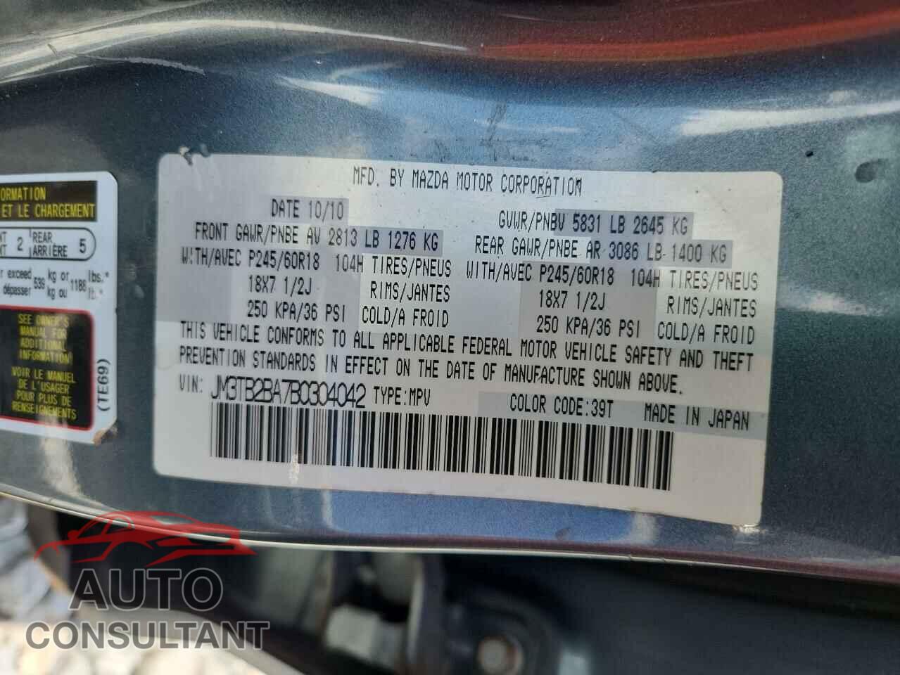 MAZDA CX-9 2011 - JM3TB2BA7B0304042