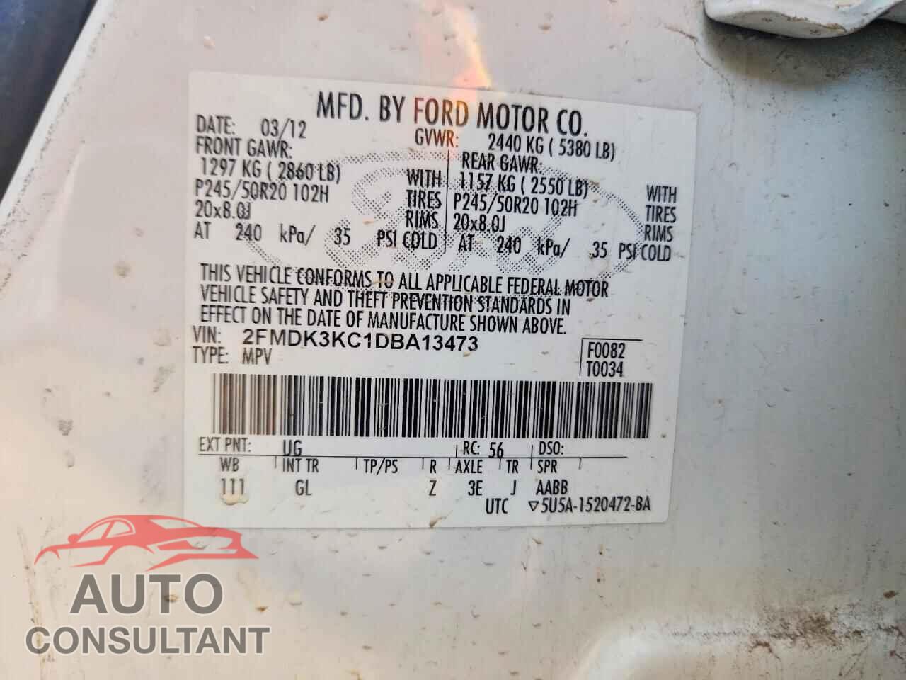 FORD EDGE 2013 - 2FMDK3KC1DBA13473