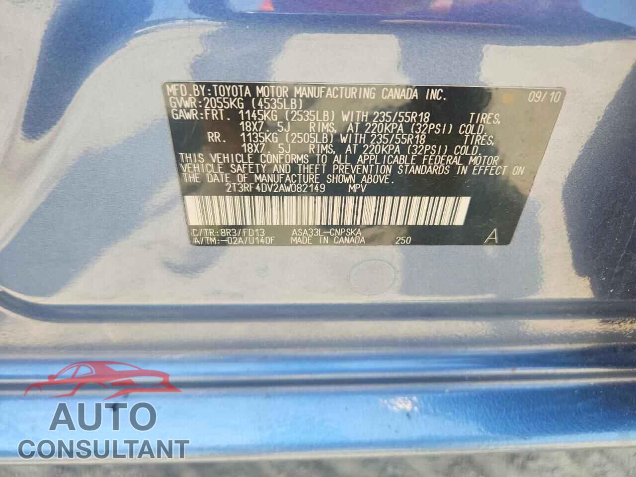 TOYOTA RAV4 2010 - 2T3RF4DV2AW082149