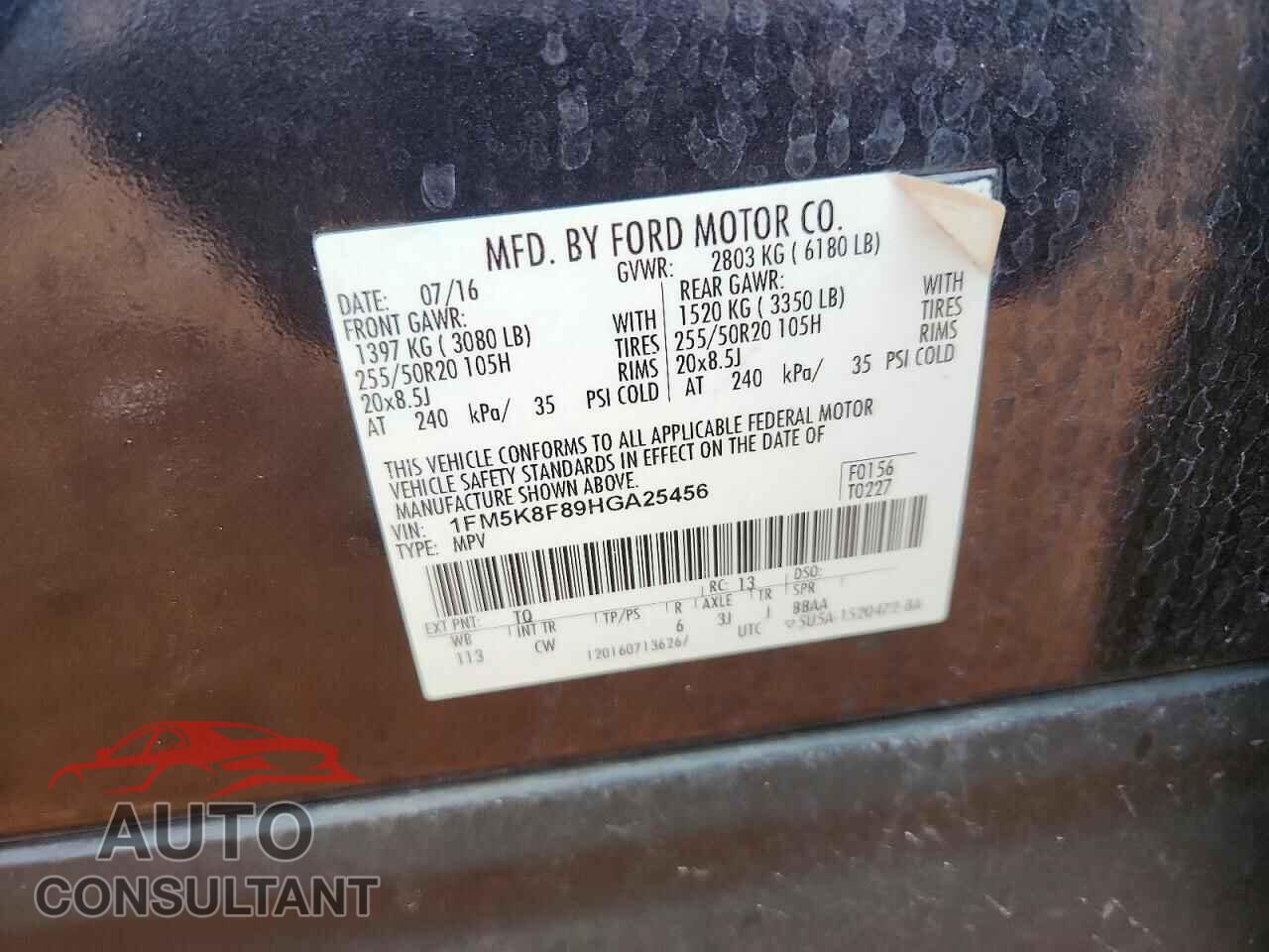 FORD EXPLORER 2017 - 1FM5K8F89HGA25456