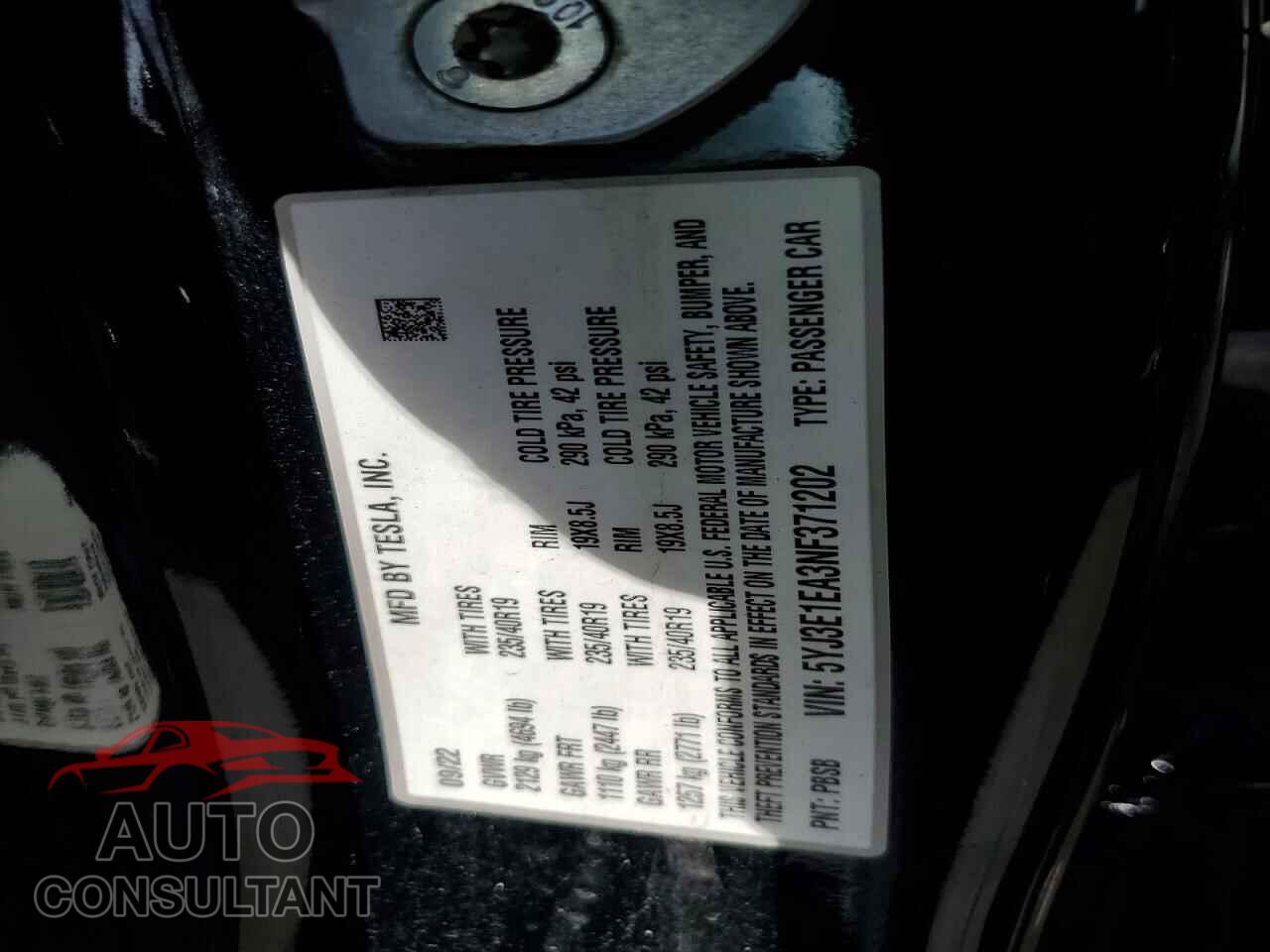 TESLA MODEL 3 2022 - 5YJ3E1EA3NF371202