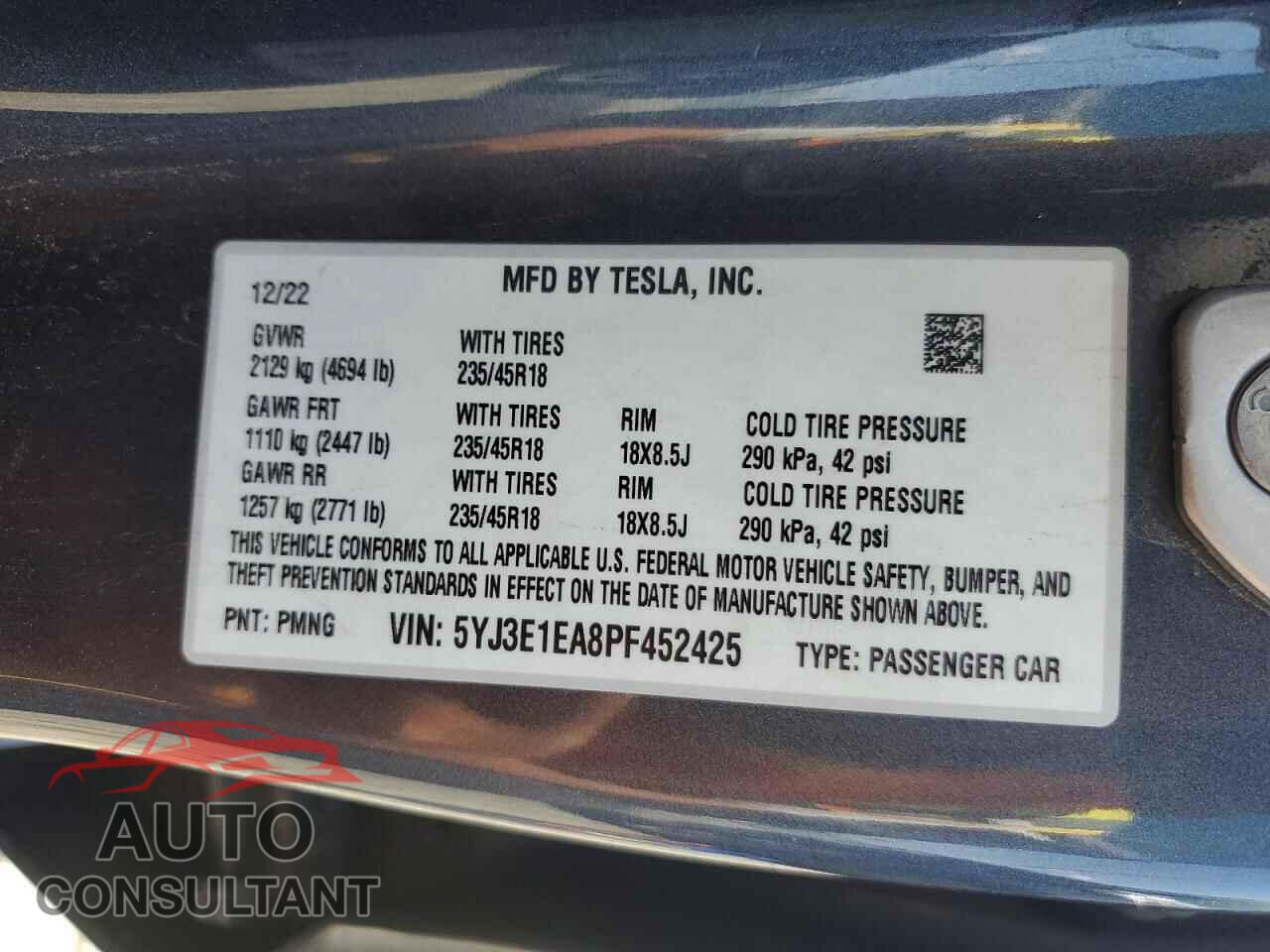TESLA MODEL 3 2023 - 5YJ3E1EA8PF452425