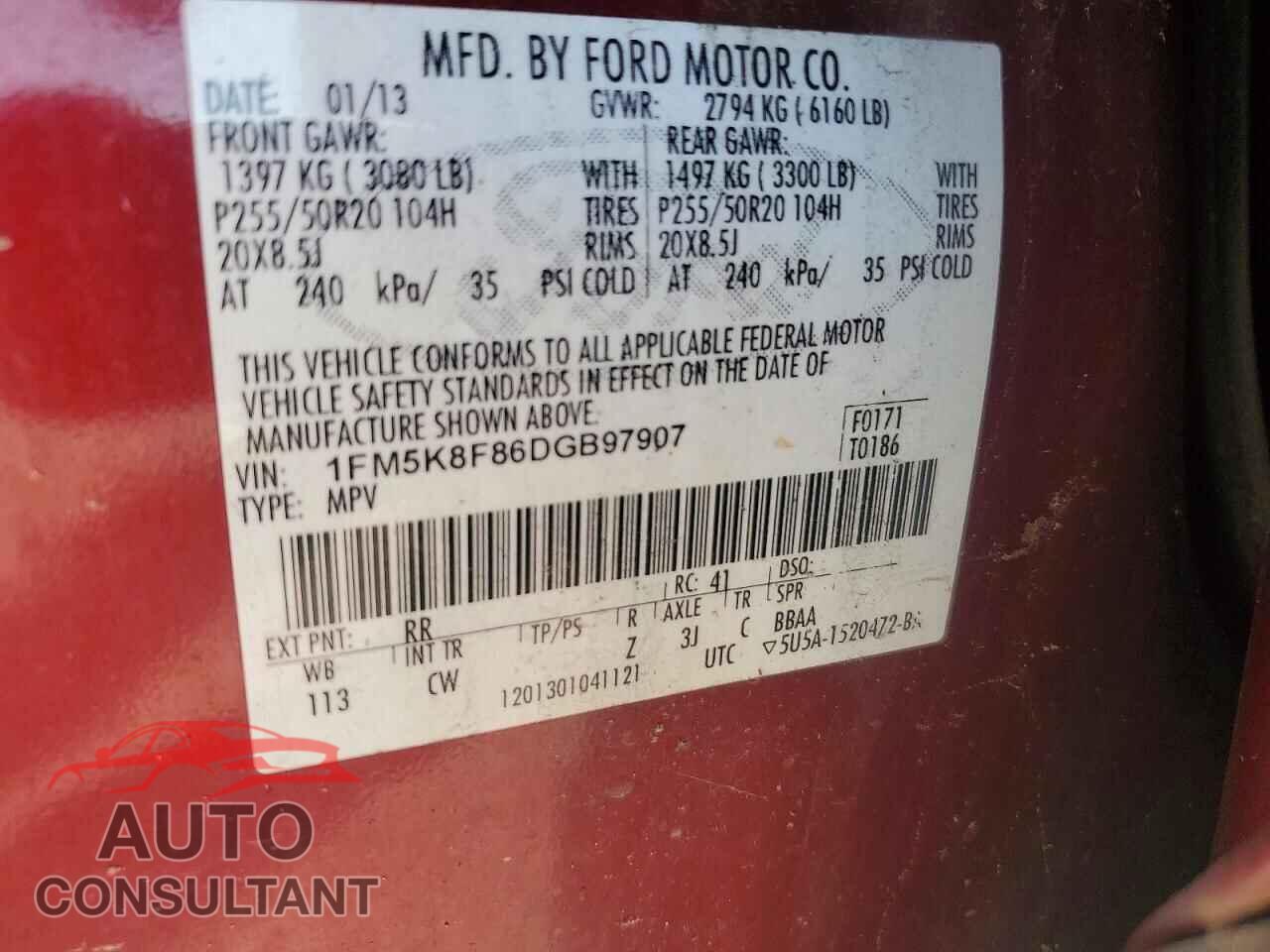 FORD EXPLORER 2013 - 1FM5K8F86DGB97907