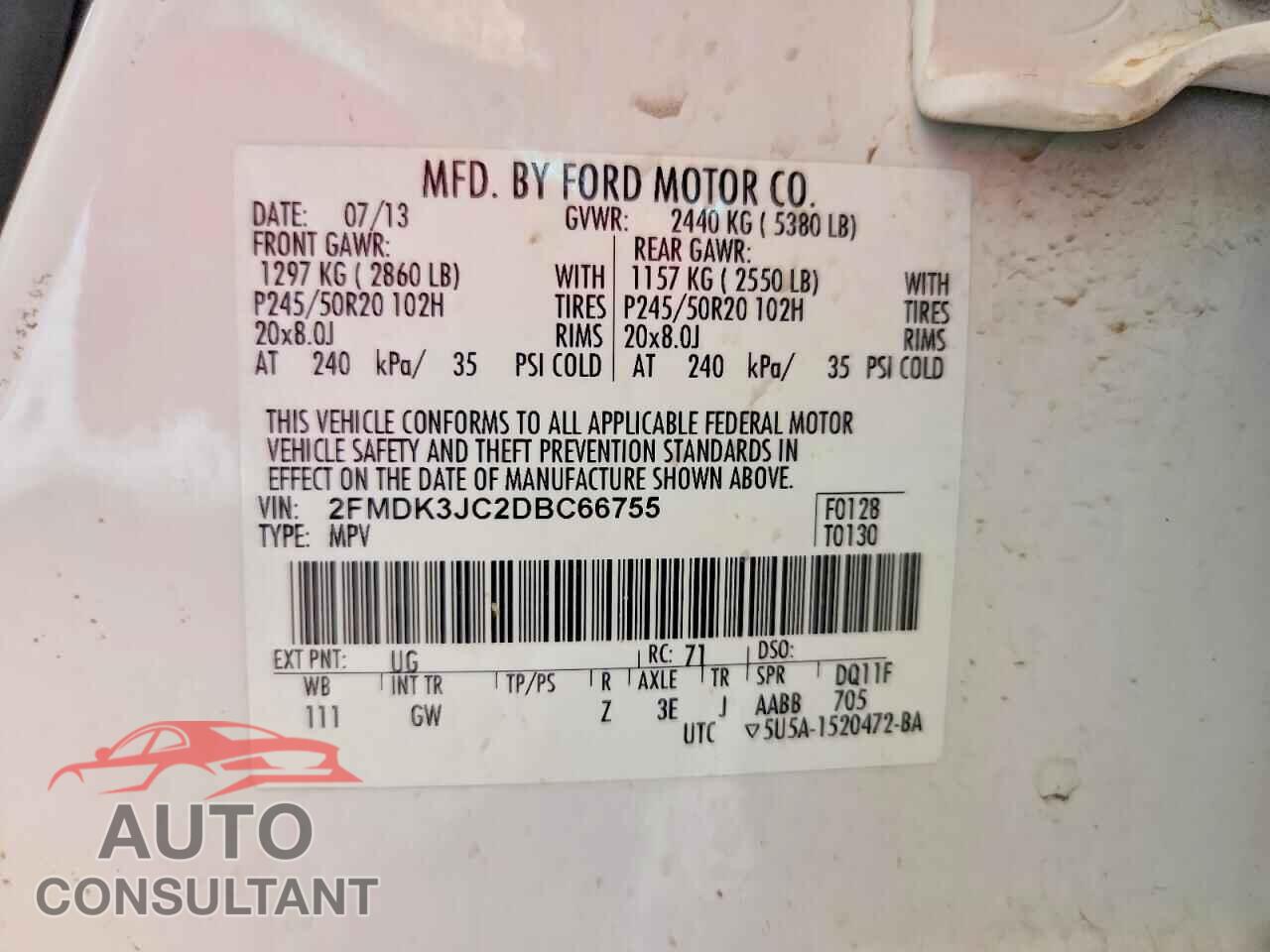 FORD EDGE 2013 - 2FMDK3JC2DBC66755