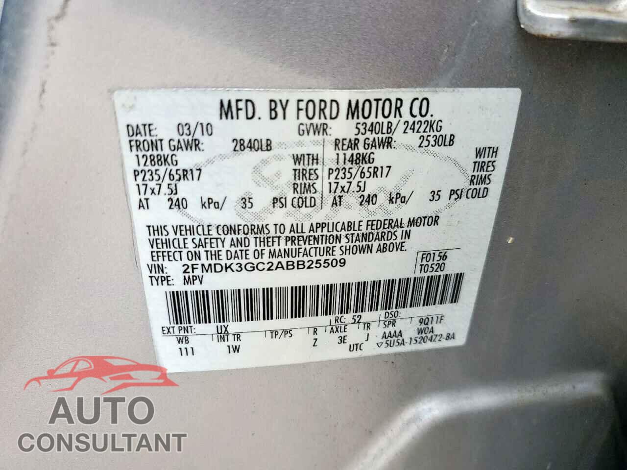 FORD EDGE 2010 - 2FMDK3GC2ABB25509