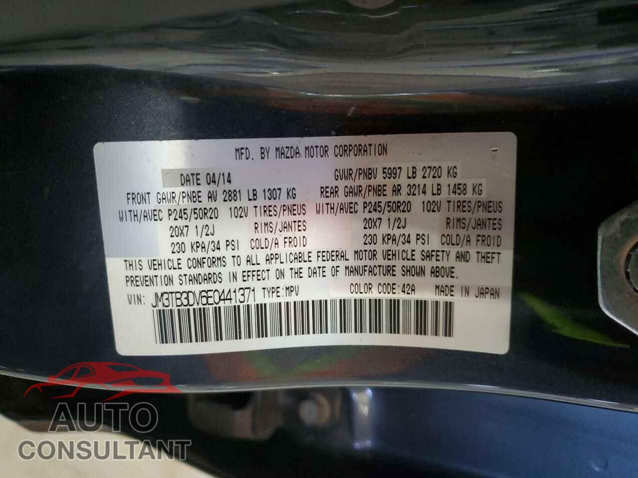 MAZDA CX-9 2014 - JM3TB3DV6E0441371