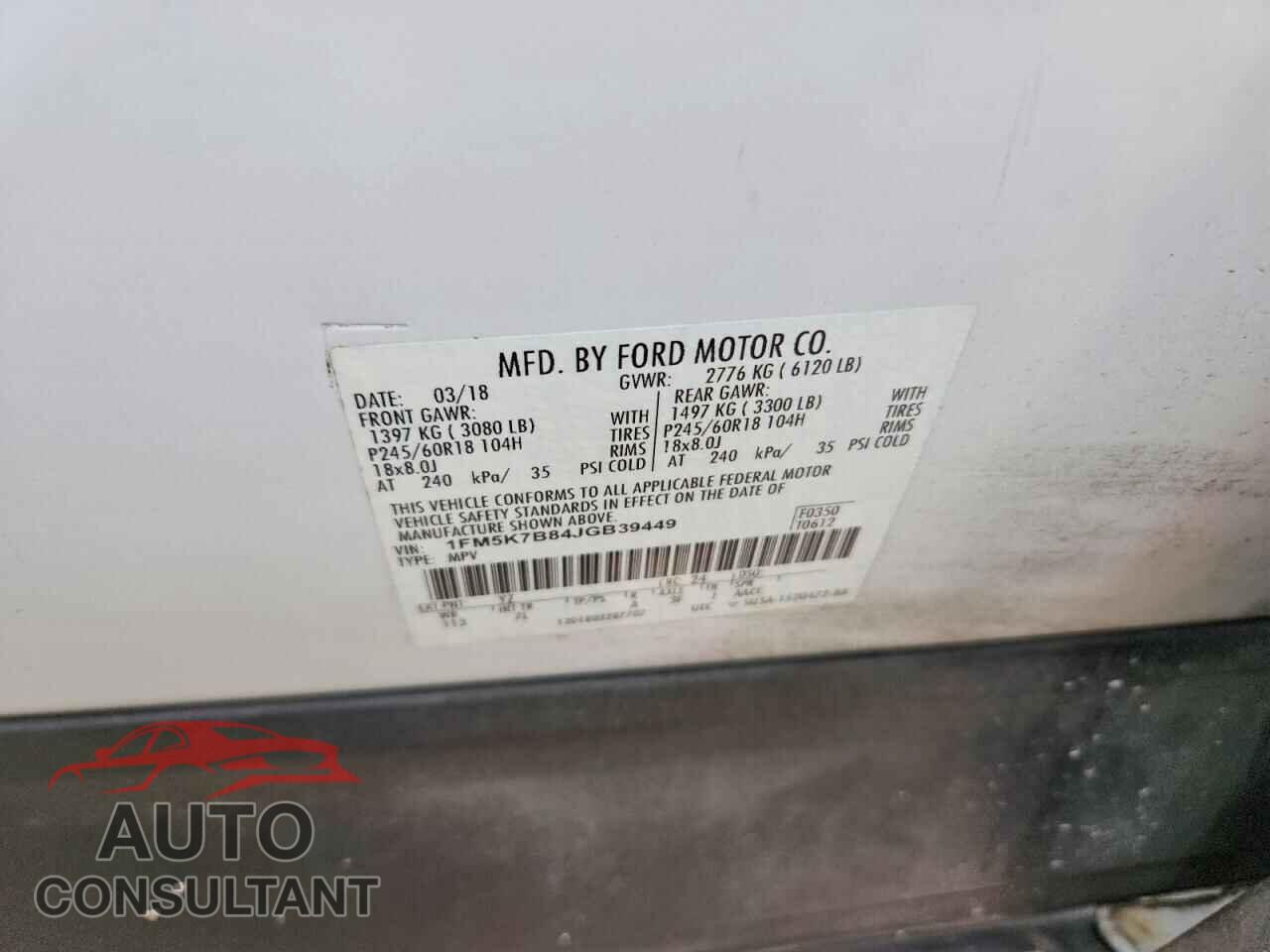 FORD EXPLORER 2018 - 1FM5K7B84JGB39449