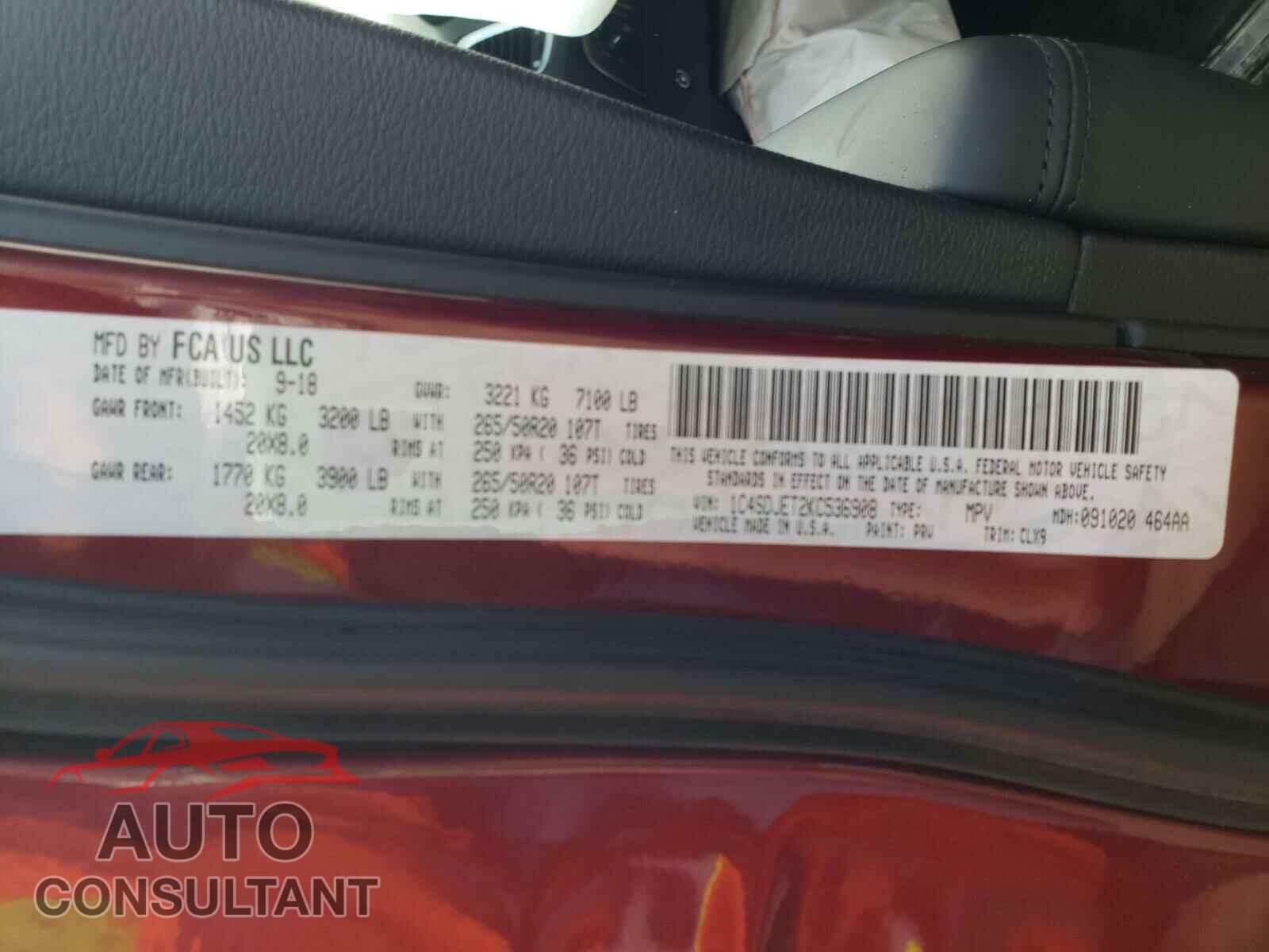 DODGE DURANGO 2019 - 1C4SDJET2KC536908