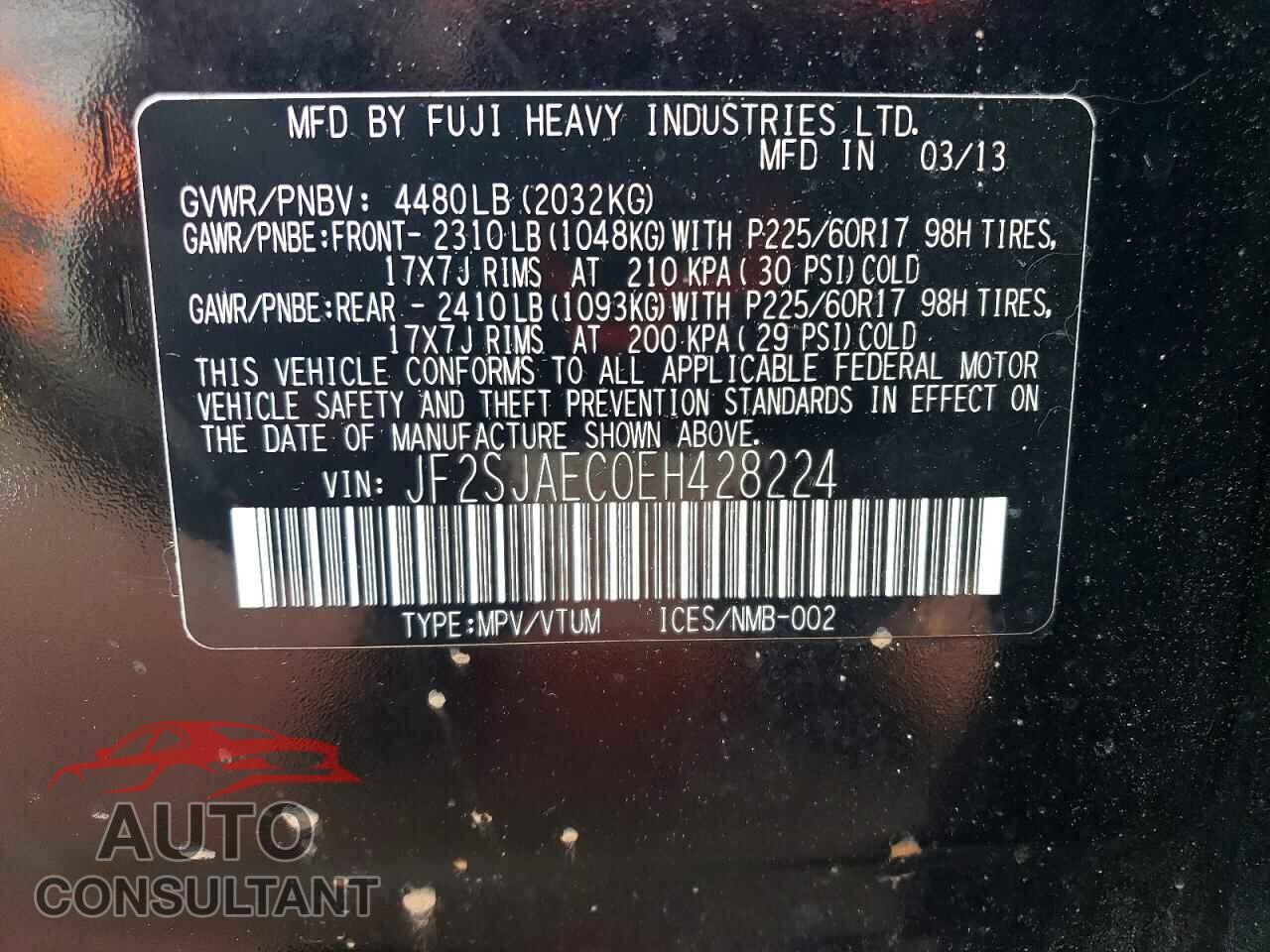 SUBARU FORESTER 2014 - JF2SJAEC0EH428224