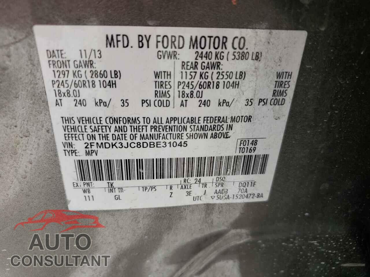 FORD EDGE 2013 - 2FMDK3JC8DBE31045