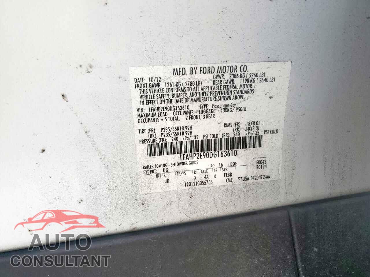 FORD TAURUS 2013 - 1FAHP2E90DG163610