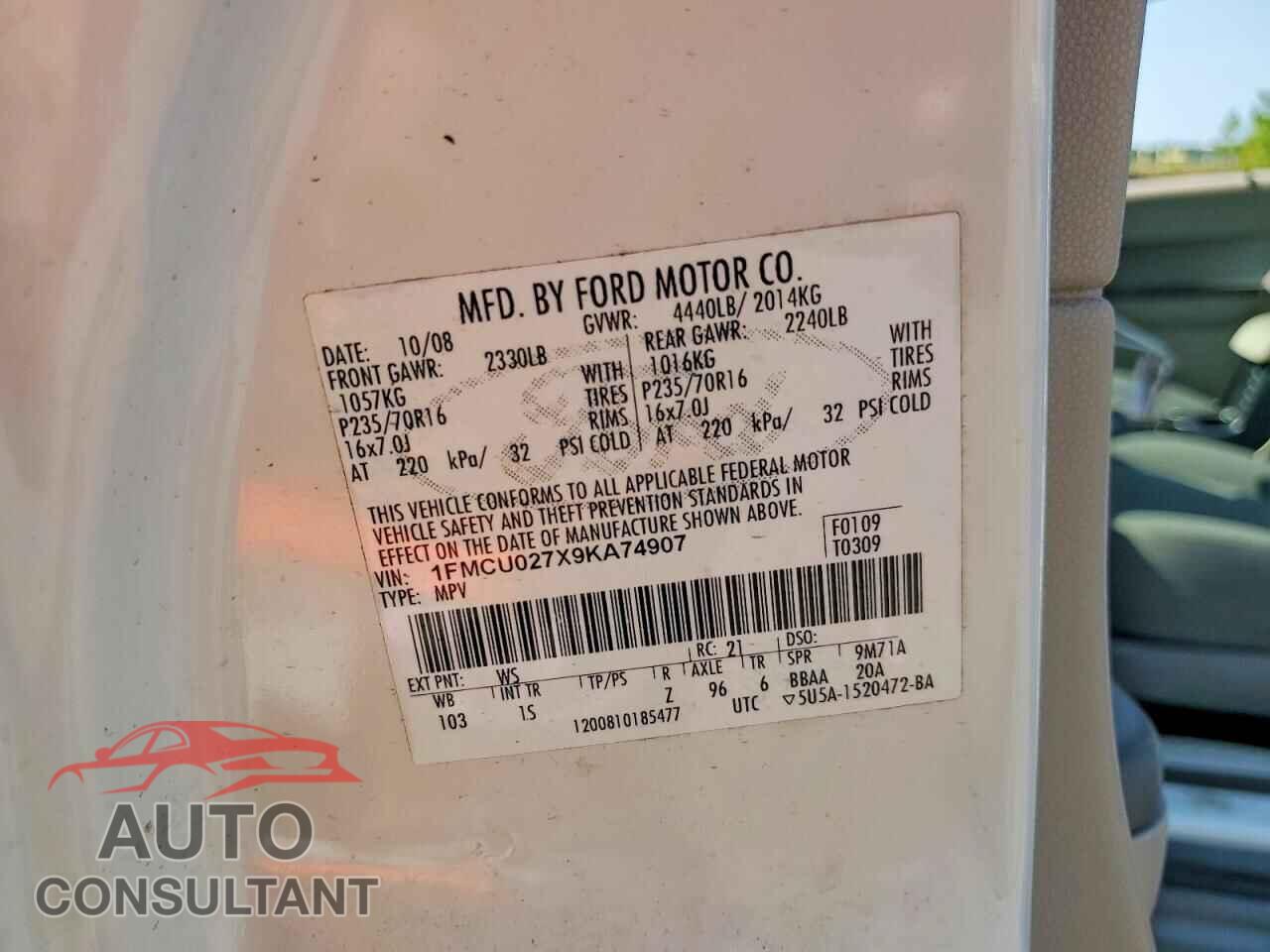 FORD ESCAPE 2009 - 1FMCU027X9KA74907