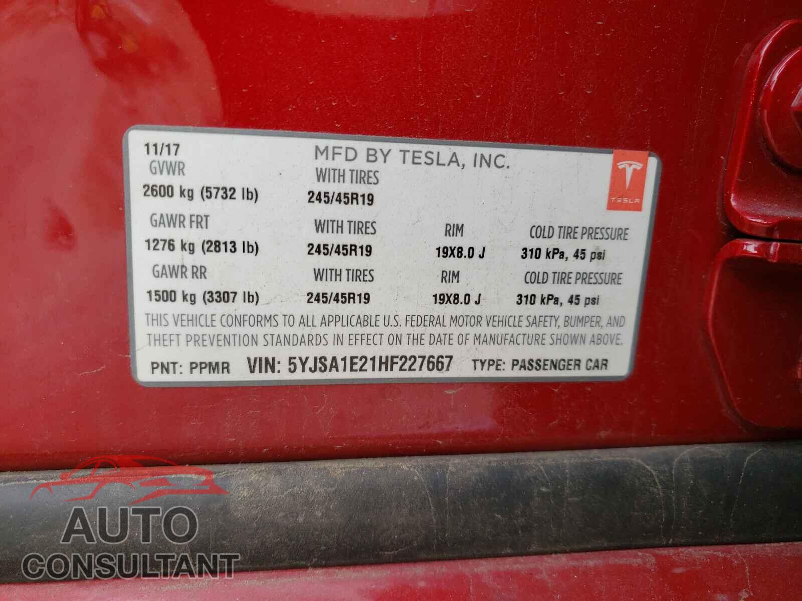TESLA MODEL S 2017 - 5YJSA1E21HF227667
