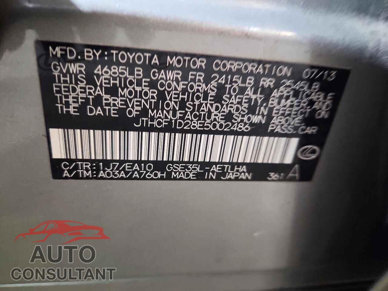 LEXUS IS 2014 - JTHCF1D28E5002486