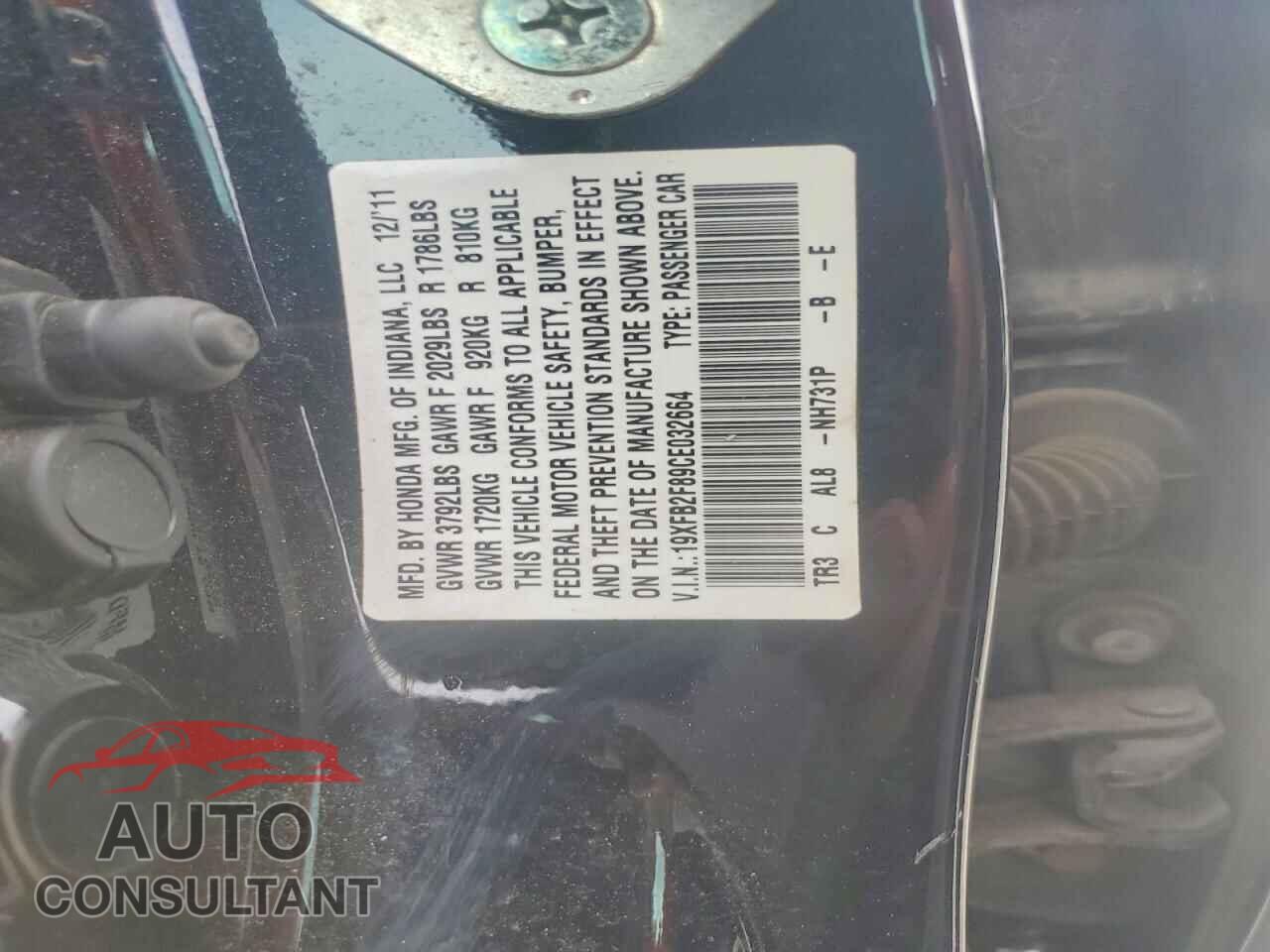 HONDA CIVIC 2012 - 19XFB2F89CE032664