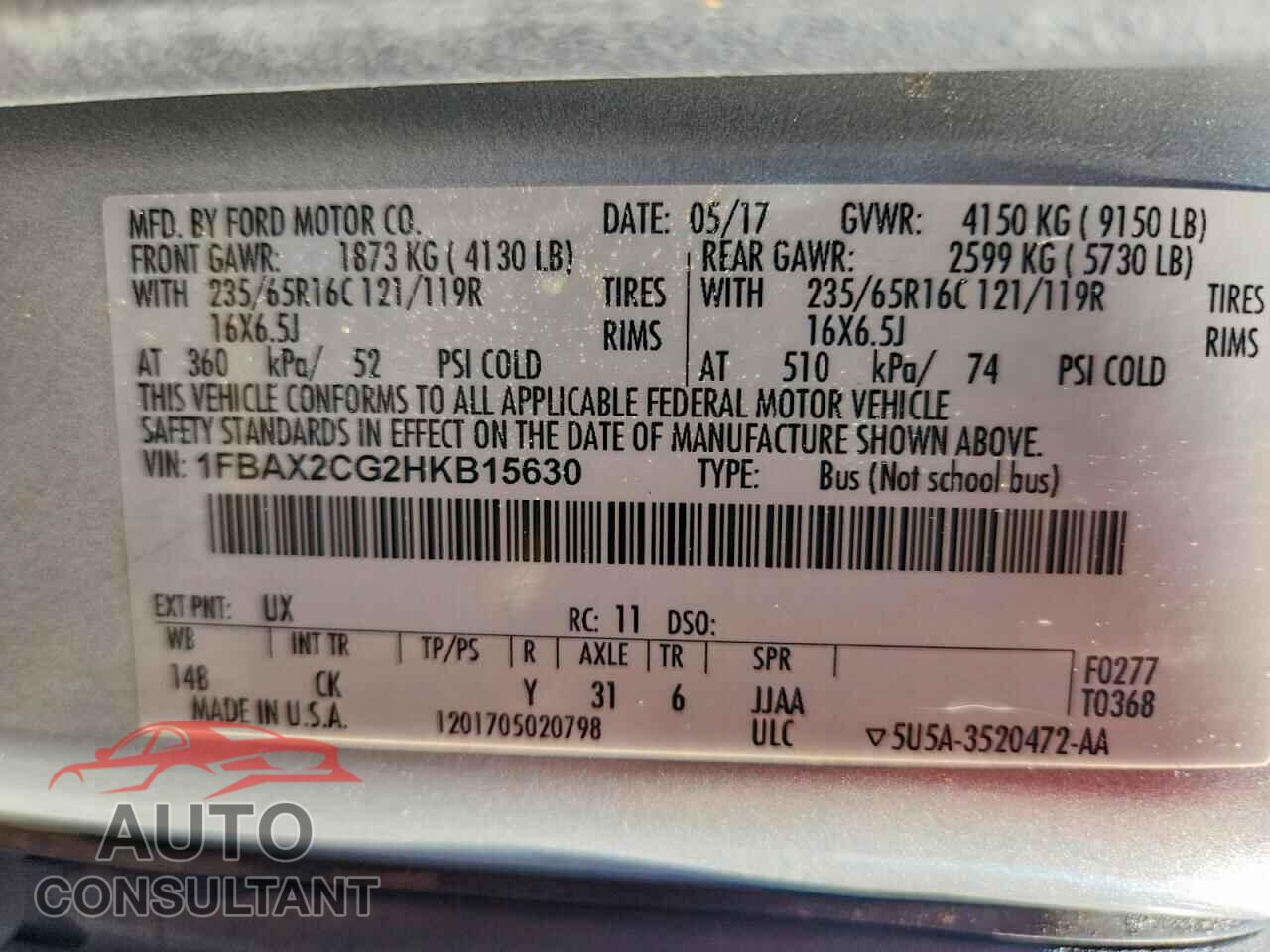 FORD TRANSIT 2017 - 1FBAX2CG2HKB15630