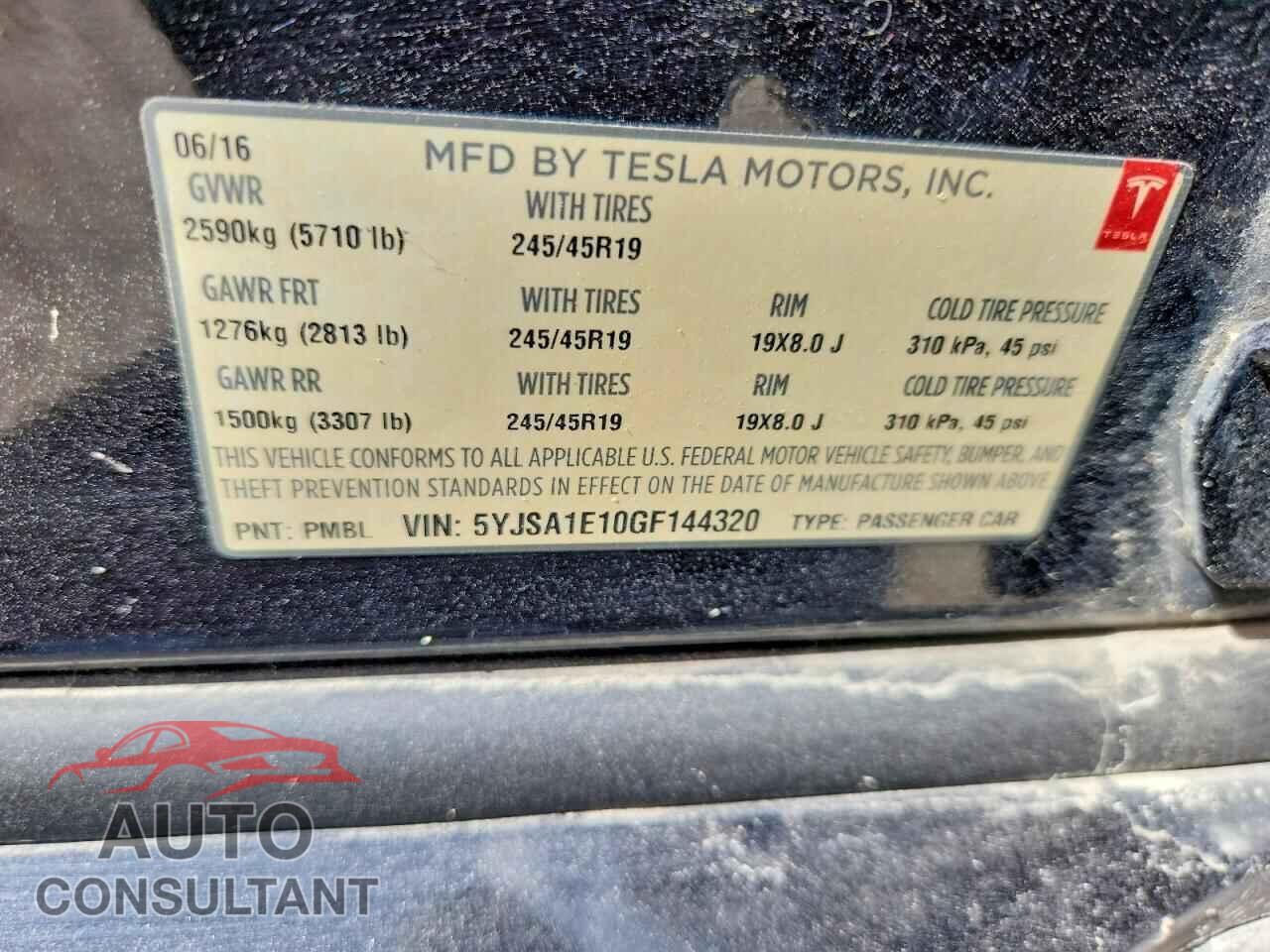 TESLA MODEL S 2016 - 5YJSA1E10GF144320
