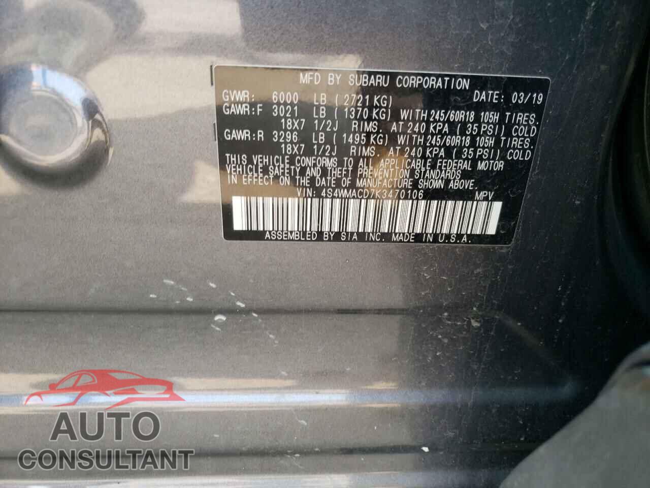 SUBARU ASCENT 2019 - 4S4WMACD7K3470106