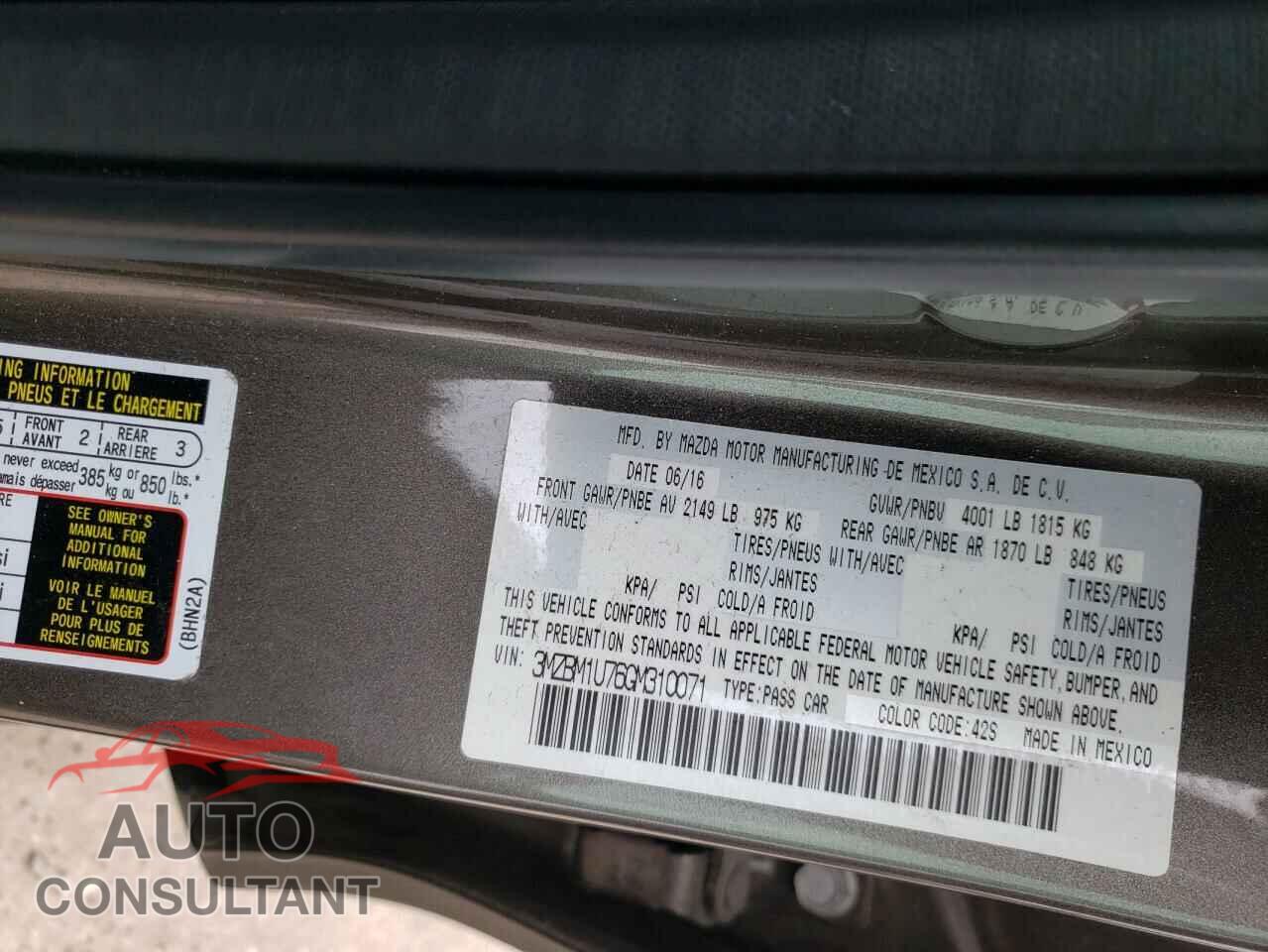 MAZDA 3 2016 - 3MZBM1U76GM310071