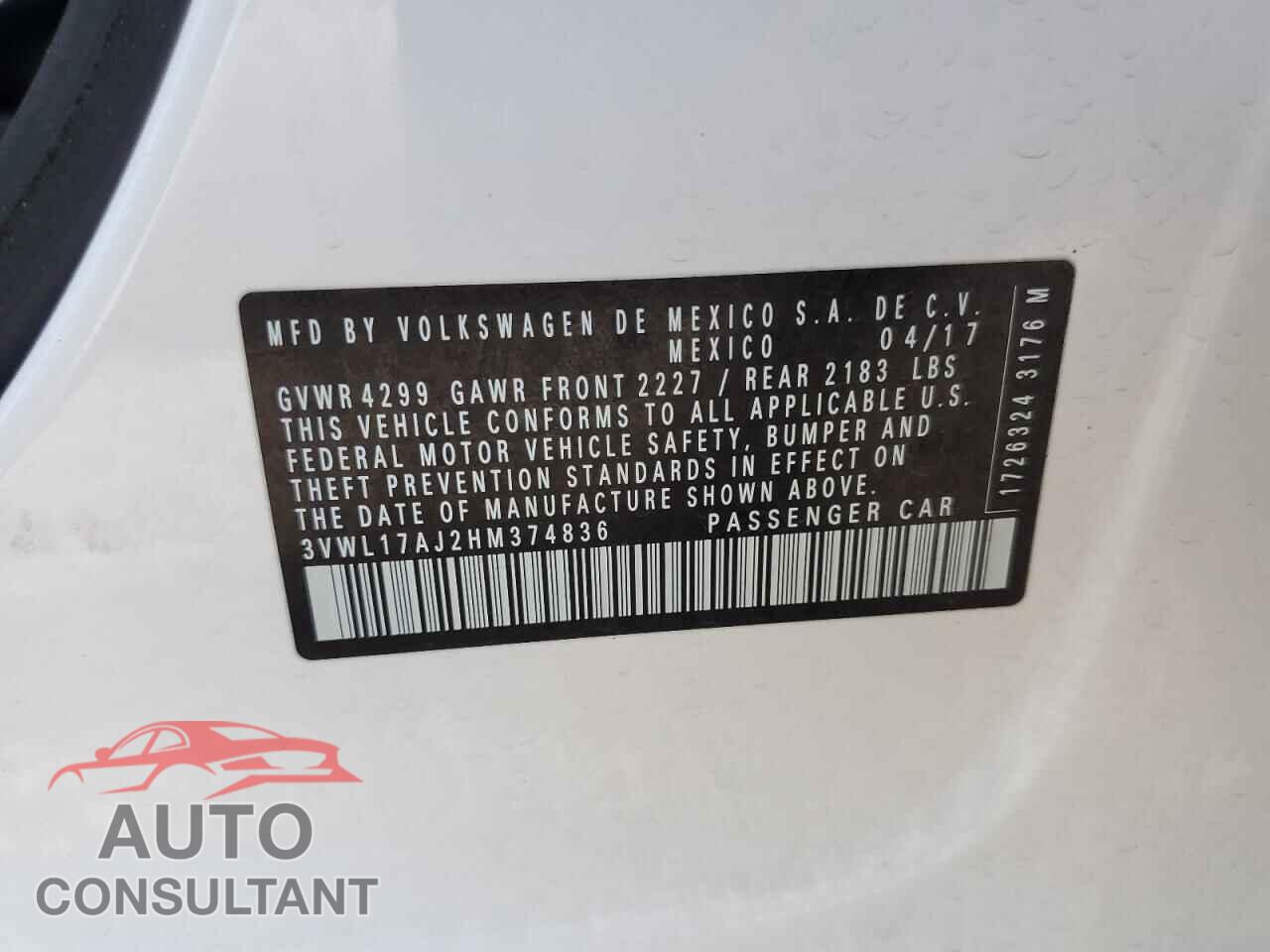 VOLKSWAGEN JETTA 2017 - 3VWL17AJ2HM374836