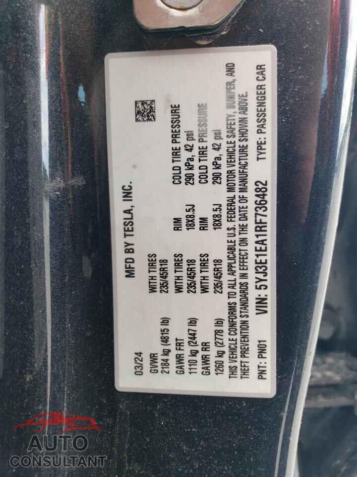 TESLA MODEL 3 2024 - 5YJ3E1EA1RF736482