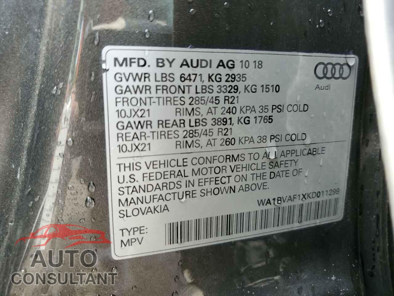 AUDI Q8 2019 - WA1BVAF1XKD011299