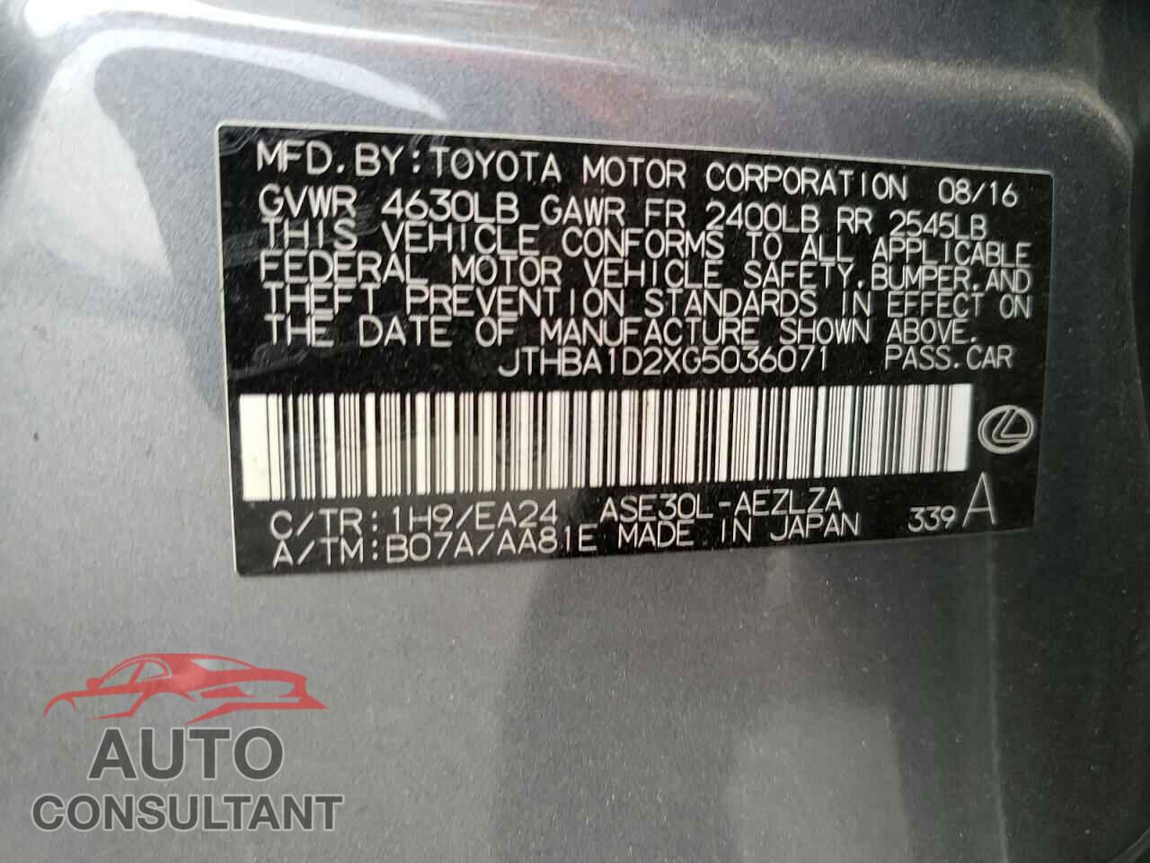 LEXUS IS 2016 - JTHBA1D2XG5036071