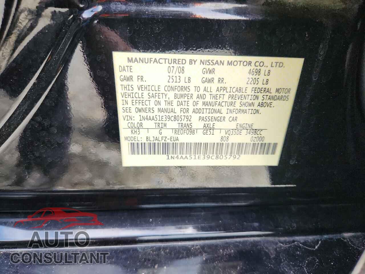 NISSAN MAXIMA 2009 - 1N4AA51E39C805792