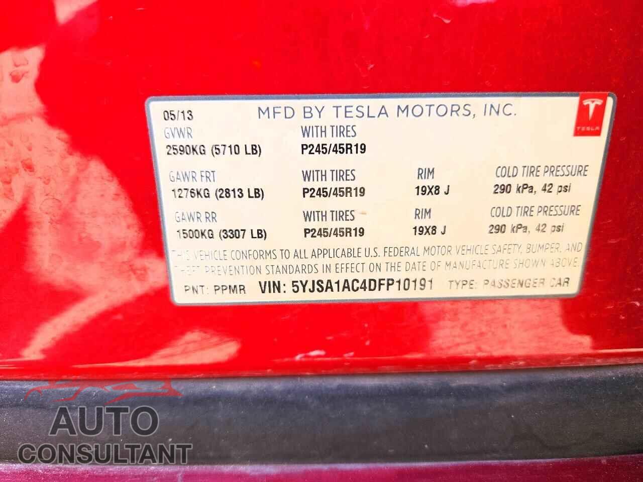 TESLA MODEL S 2013 - 5YJSA1AC4DFP10191