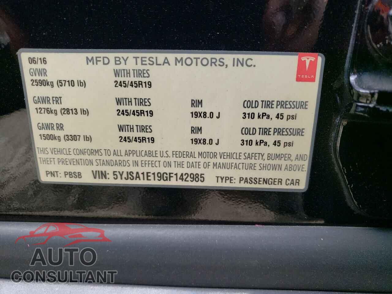 TESLA MODEL S 2016 - 5YJSA1E19GF142985