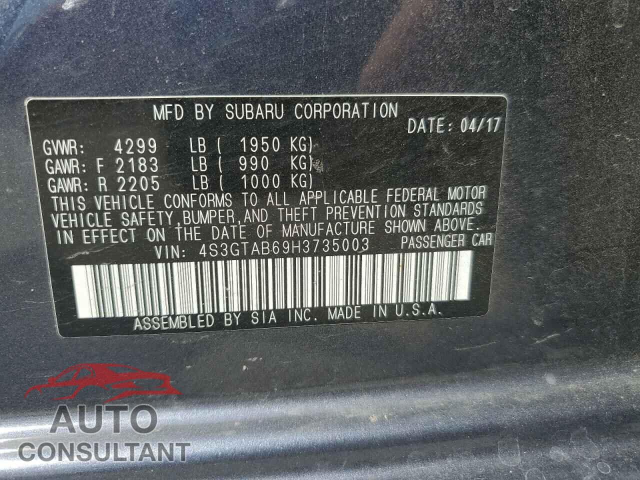 SUBARU IMPREZA 2017 - 4S3GTAB69H3735003