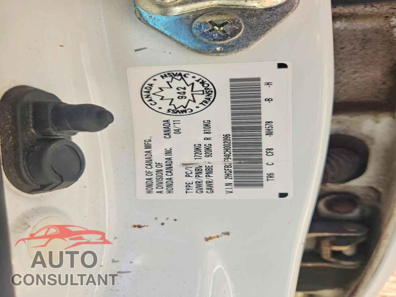 HONDA CIVIC 2012 - 2HGFB2F94CH002096